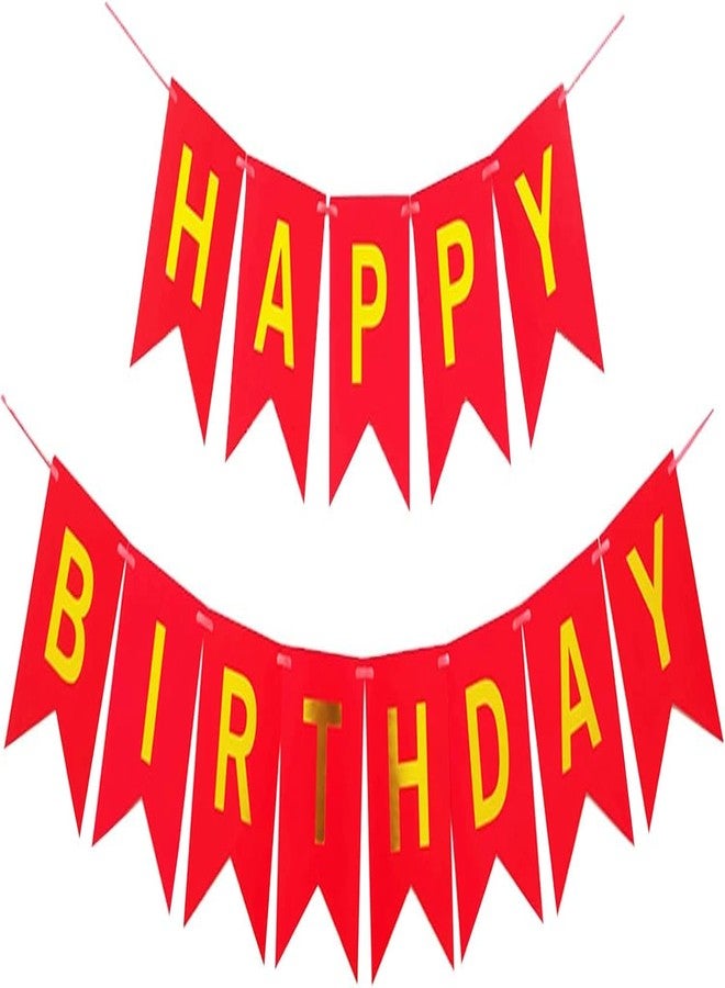 TIZOQ 1Pc Happy Birthday Cardstock Banner With Ribbion Birthday Decoration Items Red Happy Birthday Cardstock For Boys, Girls(Pack Of 1, Red) - Image 2